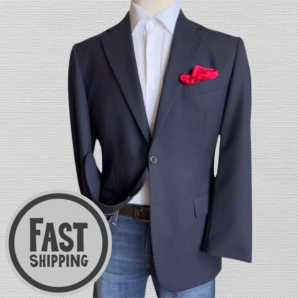 JOSEPH FEISS Mens Blazer Sport Coat Two Button Jacket 40R SUPER 120*S WOOL Navy - Picture 1 of 11